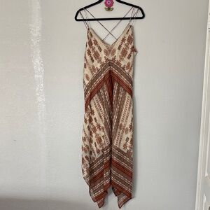 Lucky Brand Asymmetrical Midi Dress Cream Strappy L